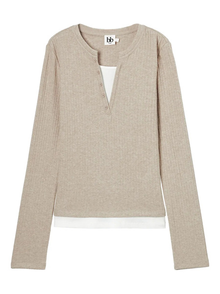 B+ab Buttoned Ribbed Top - Neutrals 