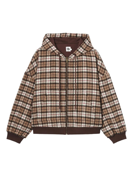  B+ab Check-pattern Hoodie - Brown 