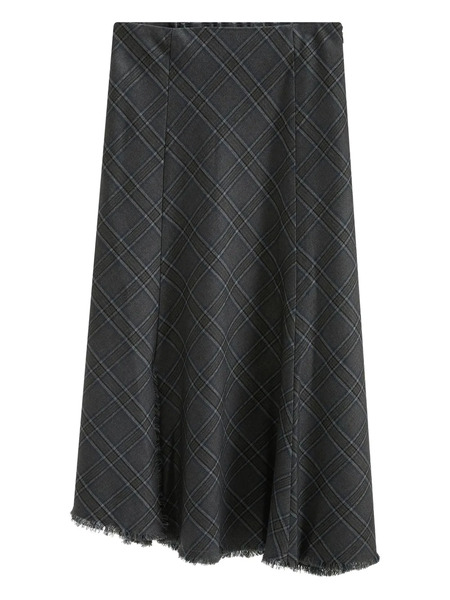  B+ab Checked Frayed-hem Asymmetric Skirt - Grey 