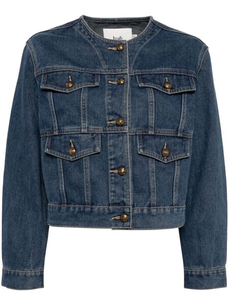 B+ab Collarless Denim Jacket - Blue 