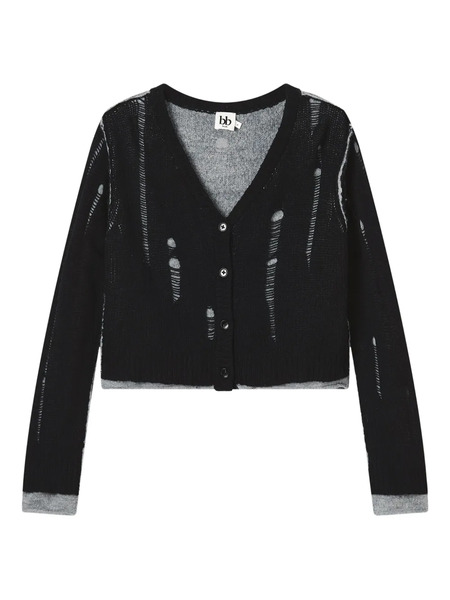  B+ab Distressed Button Cardigan - Black 