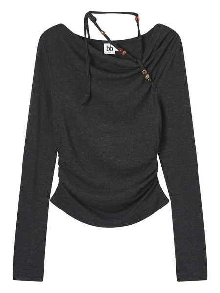  B+ab Draped-neckline Bead-embellished Top - Grey 