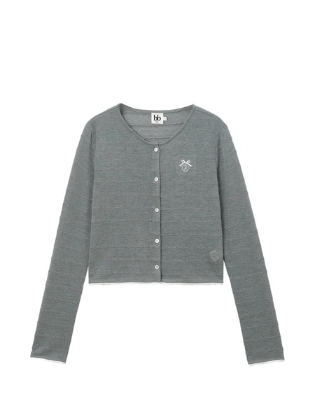  B+ab Embroidery Cropped Cardigan - Grey 