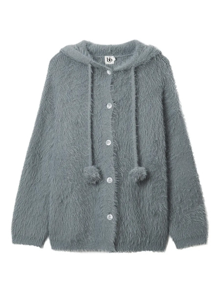  B+ab Hooded Pom-pom Cardigan - Grey 
