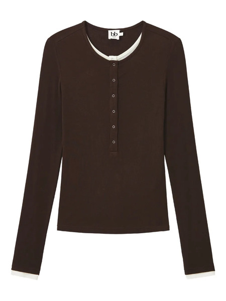  B+ab Long-sleeve Half-button T-shirt - Brown 