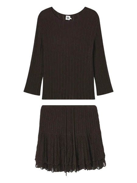  B+ab Ribbed-knit Mini Skirt Set - Brown 