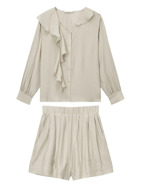  B+ab Ruffle-detail Blouse And Shorts Set - Neutrals 