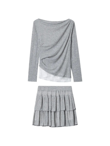  B+ab Ruffled Mini Skirt Set - Grey 