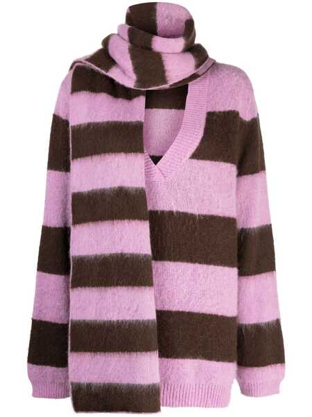  B+ab Stripe-pattern V-neck Jumper - Purple 
