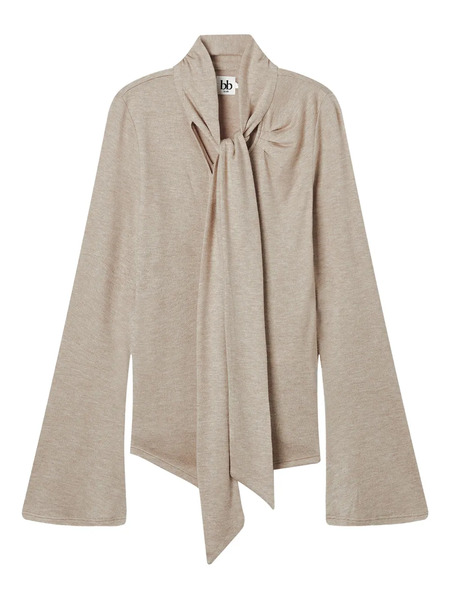  B+ab Tie-neck Long-sleeve Top - Neutrals 