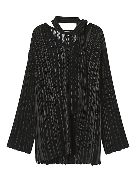 B+ab Tie-neck Ribbed-knit Sweater - Black 