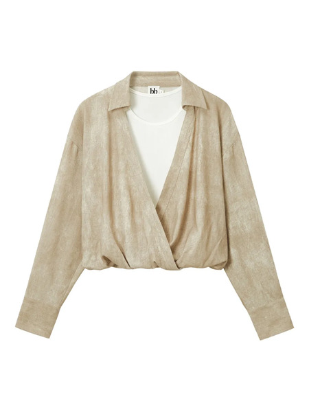  B+ab Wrap-effect Shirt Top - Neutrals 