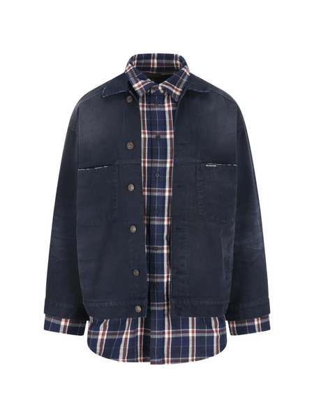  Balenciaga Button-fastening Check-pattern Jacket - Blue 