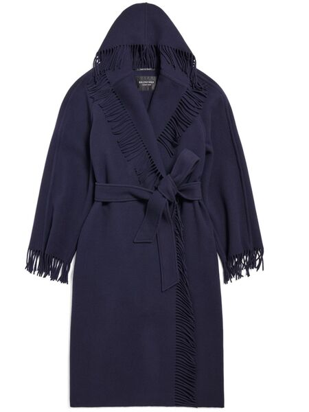  Balenciaga Fringed-edge Wool Coat - Blue 