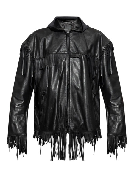  Balenciaga Fringed Leather Jacket - Black 
