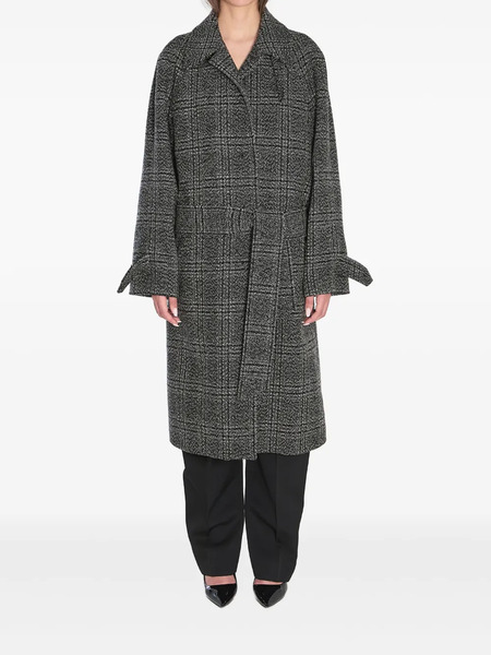  Balenciaga One Layer Checked Belted Coat - Black 