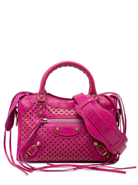  Balenciaga Pre-owned 2013 Mini Lambskin Motocross Stadio Laser Cut Cross Classic City Satchel - Pink 
