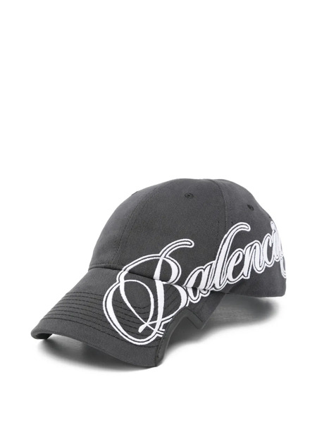  Balenciaga Script Logo Drill Cotton Cap - Grey 