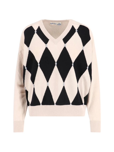  Ballantyne Argyle V-neck Sweater - Neutrals 