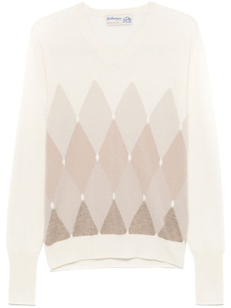  Ballantyne Diamond-pattern V-neck Sweater - Neutrals 
