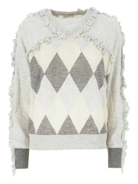  Ballantyne Ruffle-trimmed Diamond-pattern Sweater - Grey 