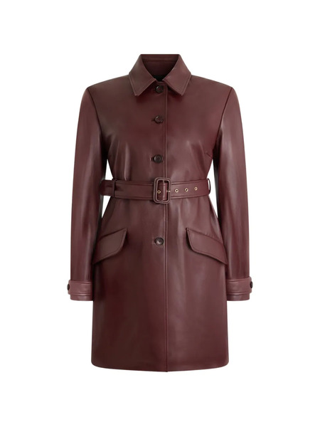  Bally Belted Leather Coat - Red 