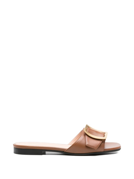  Bally Buckle Leather Mules - Brown 