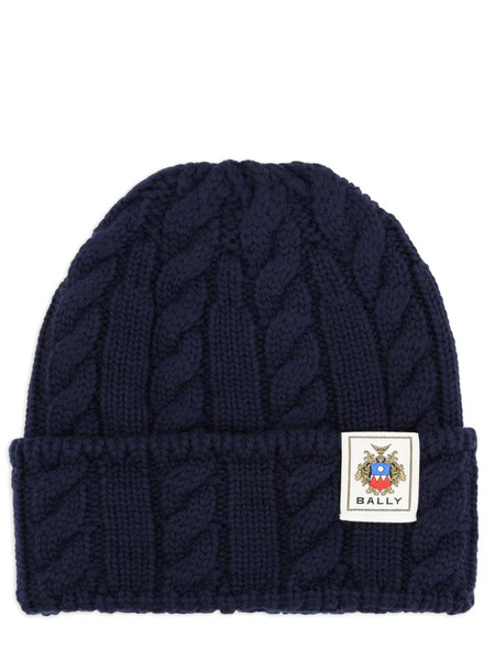  Bally Cable-knit Logo-patch Beanie Hat - Blue 