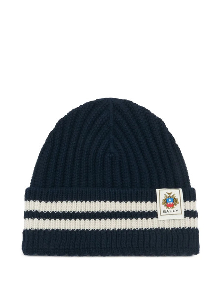  Bally Logo-patch Striped Beanie - Blue 