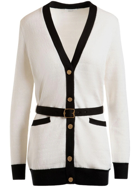  Bally Monogram-jacquard Belted Cardigan - Neutrals 
