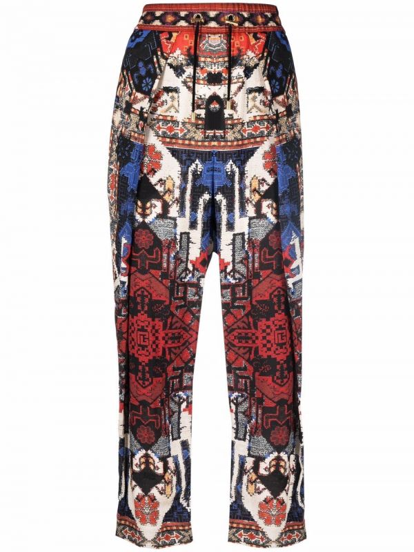  Balmain Abstract Pattern-print Cropped Trousers - Red 