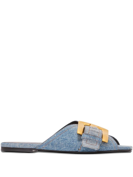 Balmain Anthem Flat Denim Sandals - Blue 