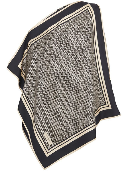  Balmain Asymmetric Monogram Silk Top - Black 