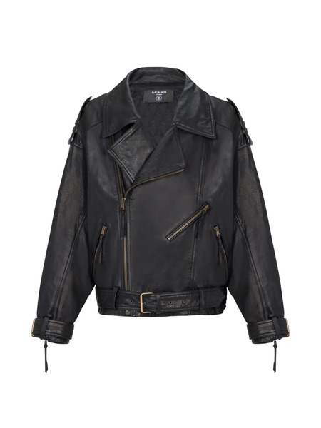  Balmain Asymmetrical-zip Leather Jacket - Black 