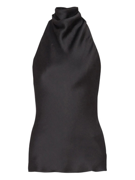  Balmain Backless Halterneck Satin Top - Black 