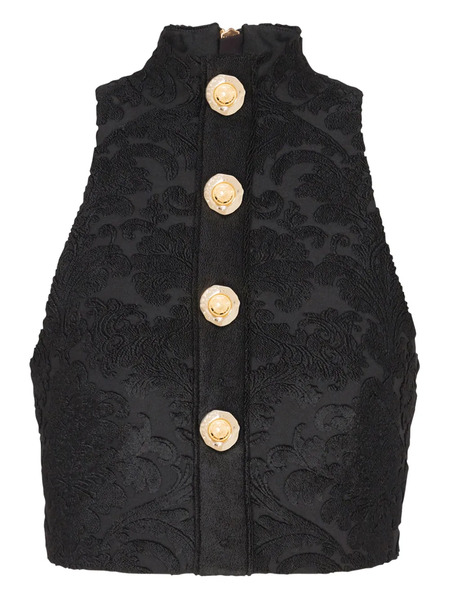  Balmain Baroque-pattern Buttoned Top - Black 