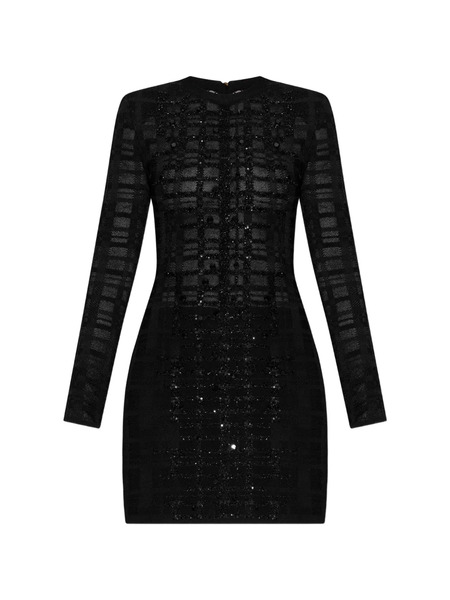  Balmain Beaded Checked Dress - Black 