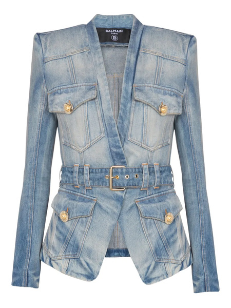  Balmain Belted Denim Jacket - Blue 