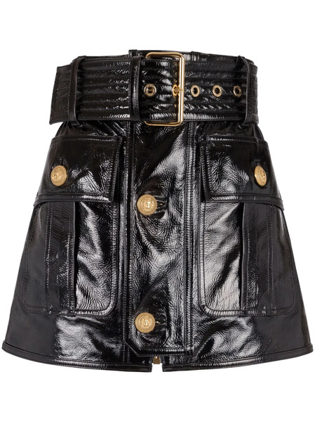  Balmain Belted Leather Miniskirt - Black 