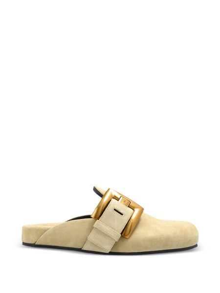  Balmain Buckled Flat Mules - Neutrals 