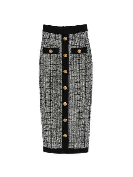  Balmain Button Check Midi Skirt - Black 