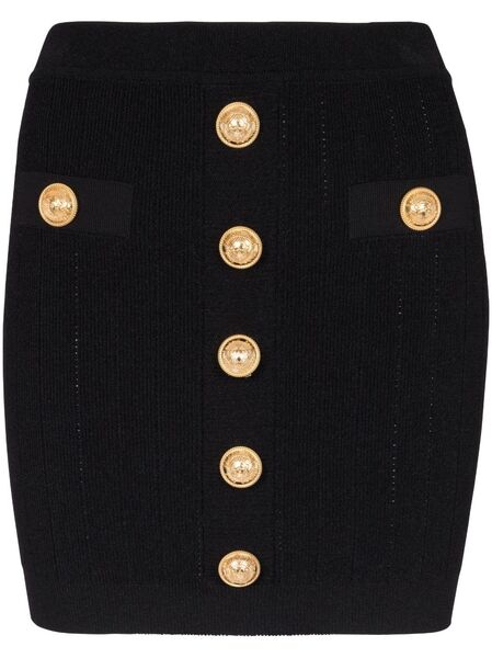 Balmain Button-detail Knitted Miniskirt - Black 