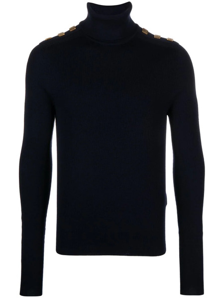  Balmain Button-details Merino-wool Jumper - Blue 