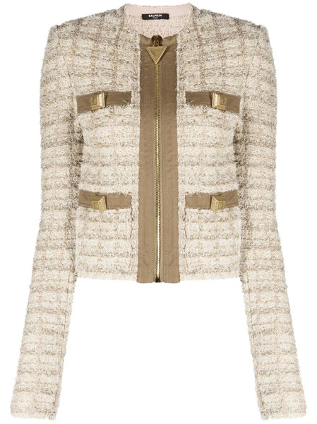  Balmain Button-embellished Bouclé Jacket - Green 