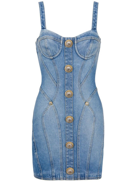  Balmain Button-embellished Denim Minidress - Blue 