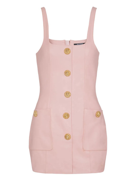  Balmain Button-embellished Leather Mini Dress - Pink 
