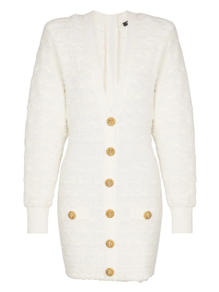  Balmain Button-embellished Tweed Mini Dress - White 