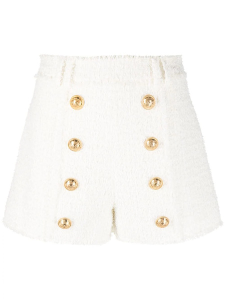  Balmain Button-embellished Tweed Shorts - White 