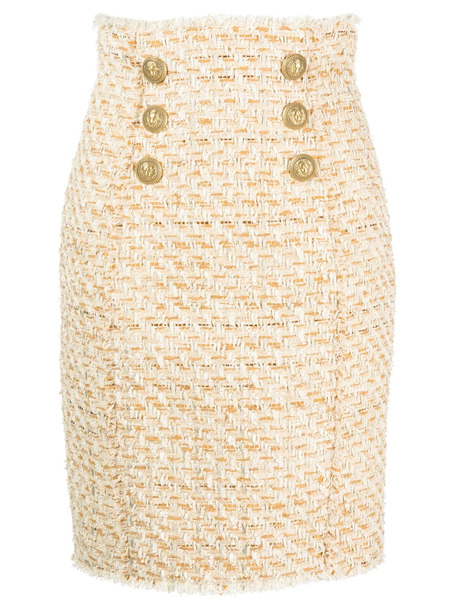  Balmain Button-embellished Tweed Skirt - Neutrals 