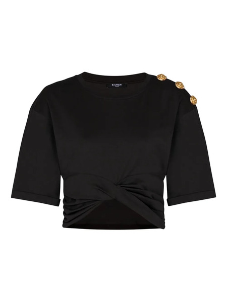  Balmain Button-embellished Twist-front T-shirt - Black 